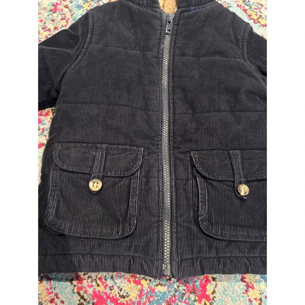 Gymboree Boys Navy Blue Corduroy Sherpa Lined‎ Puffer Jacket Hooded Coat 2T-3T